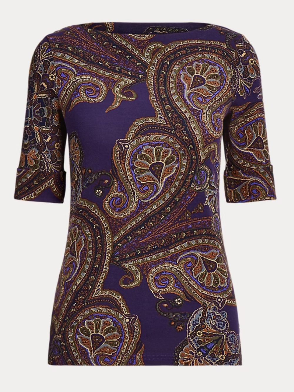 Lauren Ralph Lauren Paisley Stretch Cotton Boatneck Tee Size: 1X